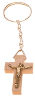 Chaveiro - Cruz Marfim com Cristo 3.3cm