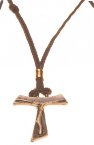Cordão - Tau metal dourado com Cristo