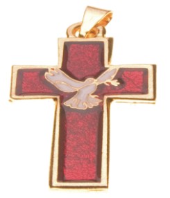 Pingente Cruz Pomba e PX - vermelha
