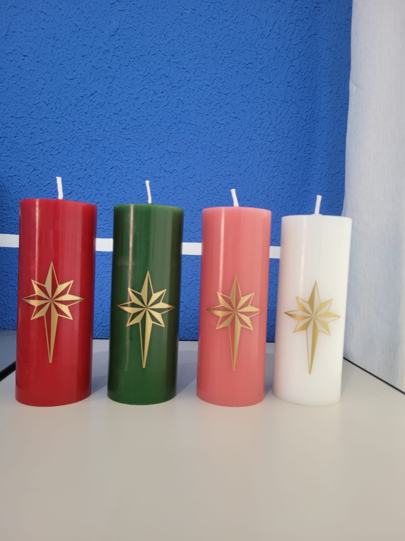 CONJUNTO 4 VELAS PARA O ADVENTO 20 X 7,5CM - COM ADESIVO 